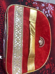 Red & Gold Embellished Makeup Pouch