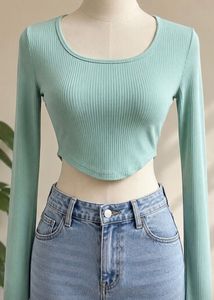 Mint Green Long Sleeve Crop Top