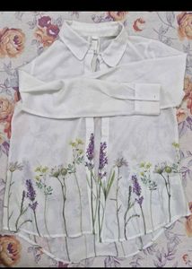 White Floral Print Button-Up Shirt