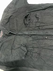 Men's Black Casual Button-Up Shirt