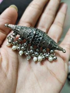 Boho Oxidized Silver Ring with Pearls