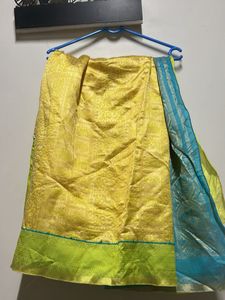 Vibrant Yellow Saree with Teal Border