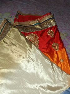 Vibrant Orange & Gold Saree