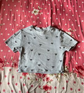 Cute Bow Print Cropped T-Shirt