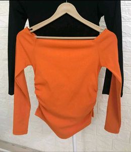 Tangerine Off-Shoulder Asymmetrical Top