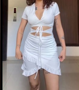 White Cutout Ruffle Mini Dress