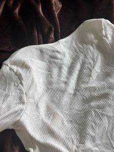 SSS Front button full sleeve white crop top