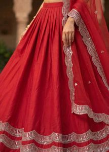 Stunning Red Lehenga Choli with Silver Embellishme