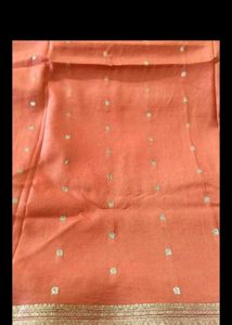 Elegant Peach Saree with Gold Border
