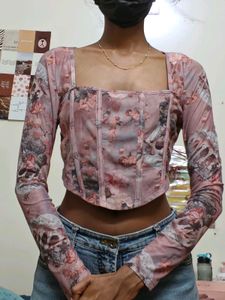 Floral & Skull Print Long Sleeve Top