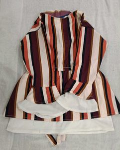 Denim Jeans With Fluffy Striped Top.