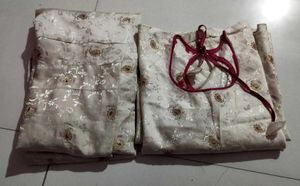 Teal Printed & off white banarsi suit