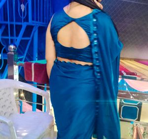 ⚡Stitched Teal Saree With Blouse💙