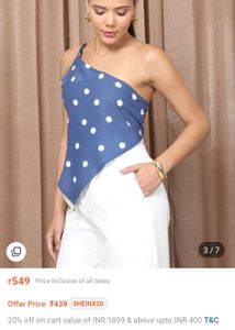 Blue Polka Dot One Shoulder Top