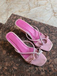 Pink Strappy Square Toe Heels