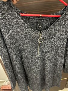 Grey Marled Zip Detail Top