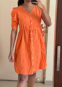 Vibrant Orange Button-Up Dress