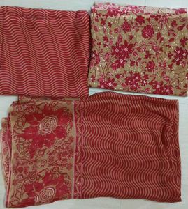Unstitched flroal kurta, striped bottom wear dress