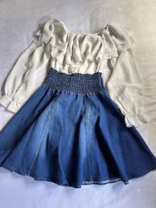 Corset style denim flare dress