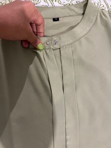 Pretty Pale Olive Chinese Collar Shirt