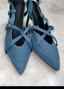Denim Slingback Heels