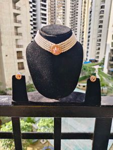 Elegant Pearl Choker Necklace Set