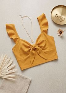 Chic Yellow Tie-Front Crop Top