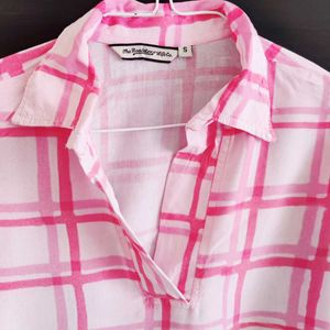 Pink Plaid V-Neck Blouse