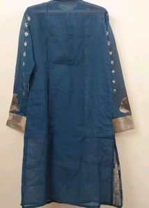 Elegant Blue Kurta with Silver Embellishments