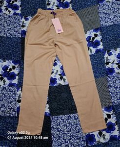 Libas Peach Solid Cotton Straight Fit Trouser