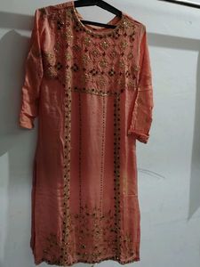 Embroidered Peach Palazzo Pants