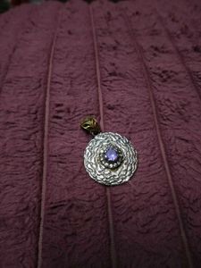 Blue Stone Silver Toned Victorian Pendant