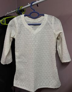 Elegant White Eyelet Kurta Top