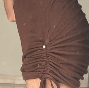 Brown Ribbed Bodycon Mini Dress