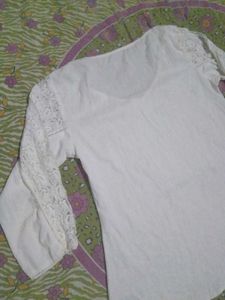 White Lace Sleeve Top