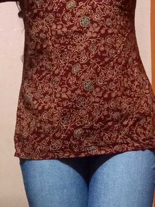 Maroon Printed Kurta with Shells