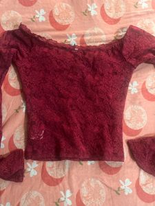 Newme Chic Red Lace Off-Shoulder Top