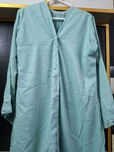 Light Blue Striped Abaya with Naqab