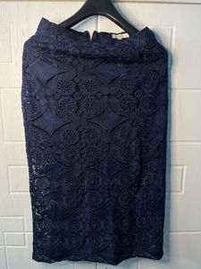 Navy Blue Lace Pencil Skirt