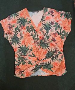 Tropical Print Twist Front Top