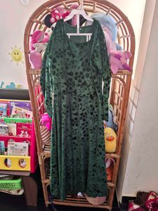 Elegant Green Floral Velvet Dress