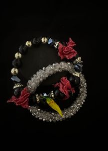 Blown glass charm n crystal bracelet combo