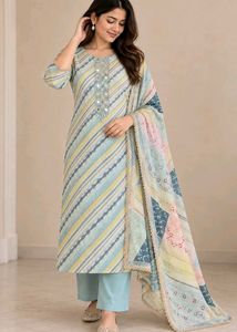 Pastel Aqua Mirror Work designer Kurta Set