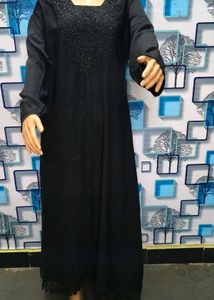 Elegant Black Burqa Embroidery Ethnic Gown