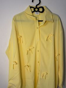 Chic Yellow Bow Detail Oversized Shirt