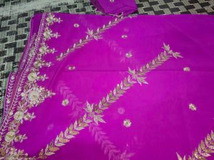 Beautiful Embroidered Pink Saree