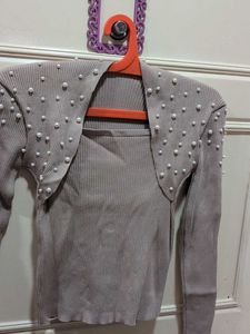 Pearl Embellished Cardigan Top