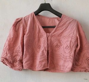 Pink Eyelet Cropped Top