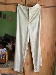 Cream satin Wide Leg Trousers
