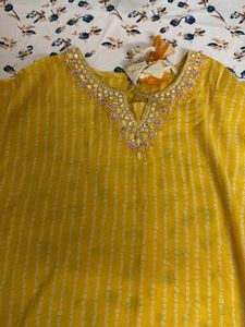 Yellow Embroidered With Mirror  Work Kurta Kaftan